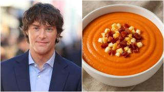 Collage con Jordi Cruz y un cuenco de salmorejo.