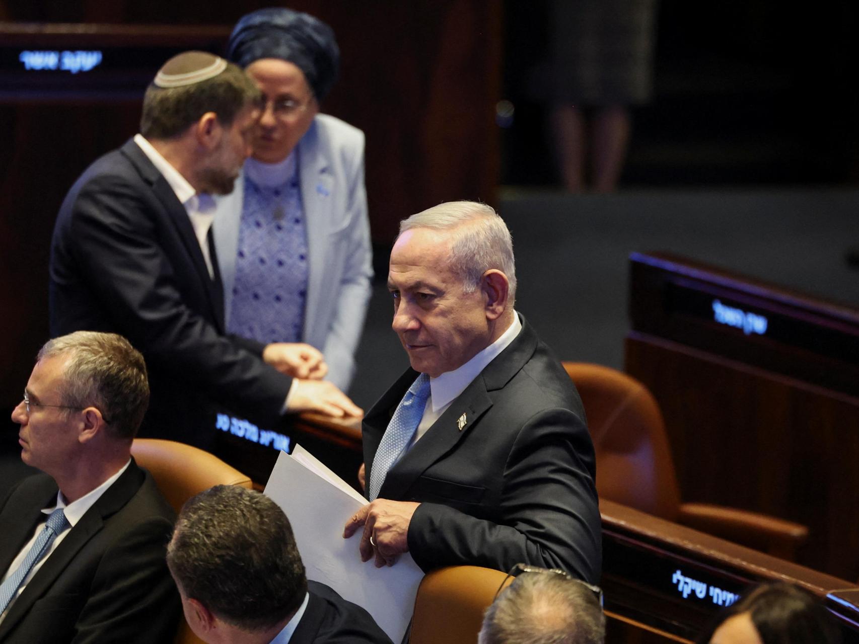 Netanyahu, en el Parlamento israelí, poco antes de recibir la visita de Milei.