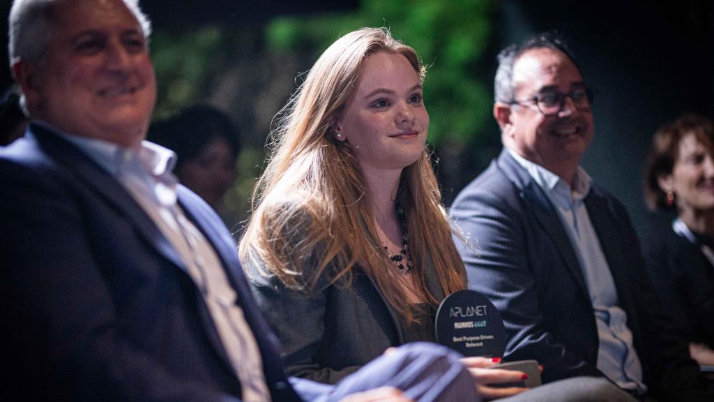 Enrique Valero, director general de Abadía Retuerta; Irini Fournier; y Fernando Lázaro, director de sostenibilidad y nuevos proyectos de Abadía Retuerta durante el APLANET Summit.