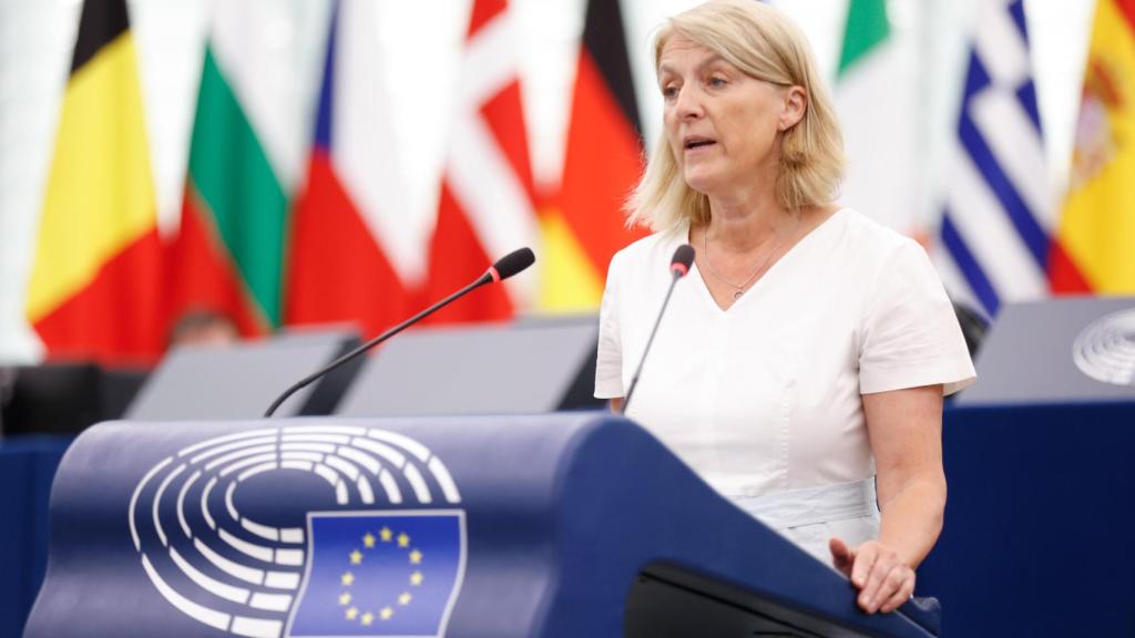 La eurodiputada socialista austriaca Evelyn Regner, durante el debate sobre España en la Eurocámara