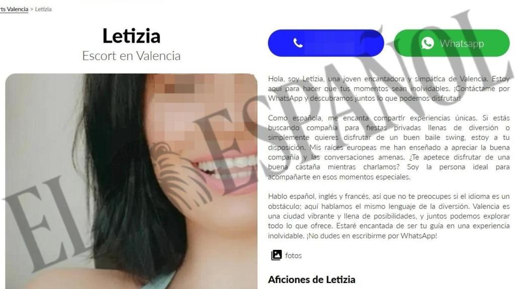 Anuncio en activo de Letizia en una web de escorts. EE
