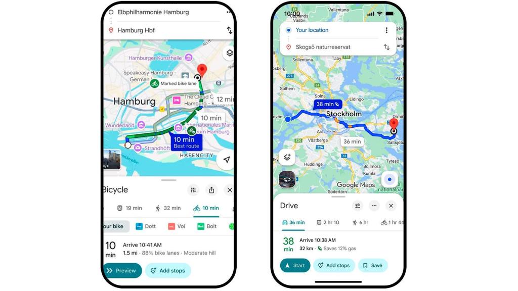 La indicación de carril bici de Google Maps