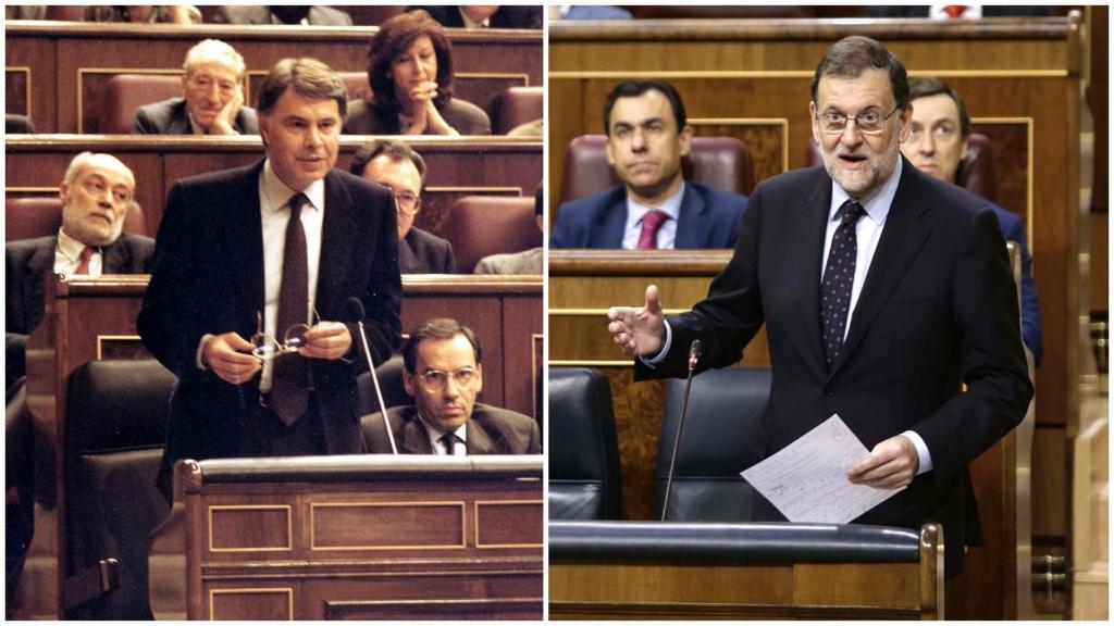 Felipe González en el Congreso de los Diputados en 1989 y Mariano Rajoy en 2017.