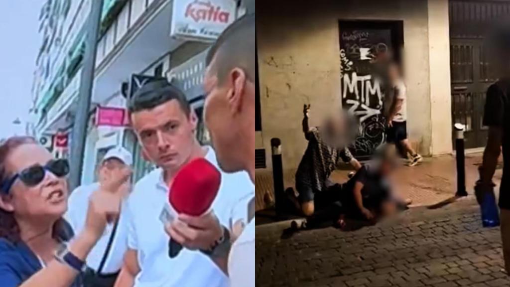 Montaje de la discusión en directo y las imágenes del mataleón hecho por el policía.