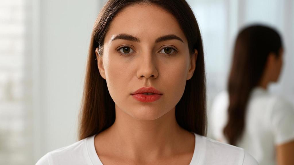 Mujer con herpes labial.