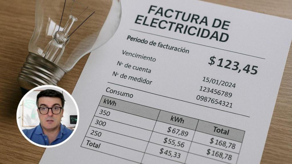 Montaje con factura de la luz y Jorge Morales, ingeniero.