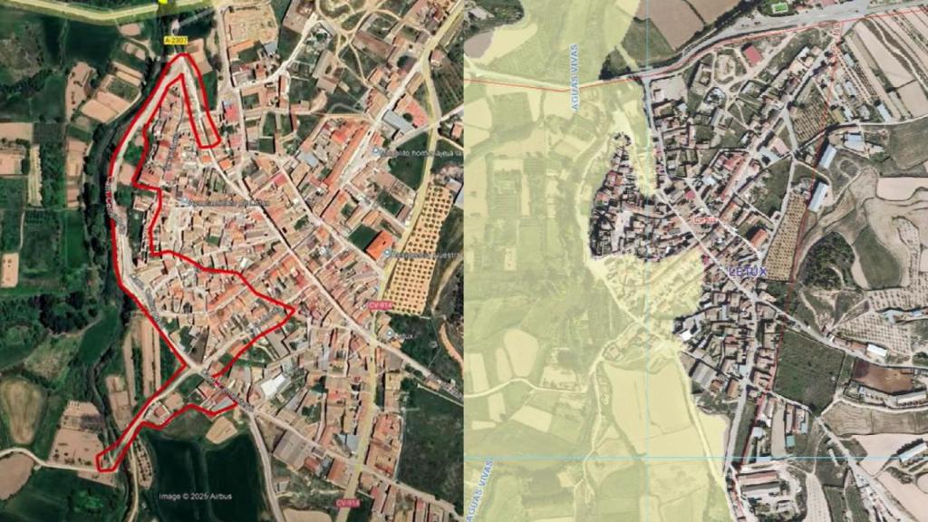 Comparativa de Letux entre la zona afectada por la riada (izquierda) y la zona inundable (derecha)