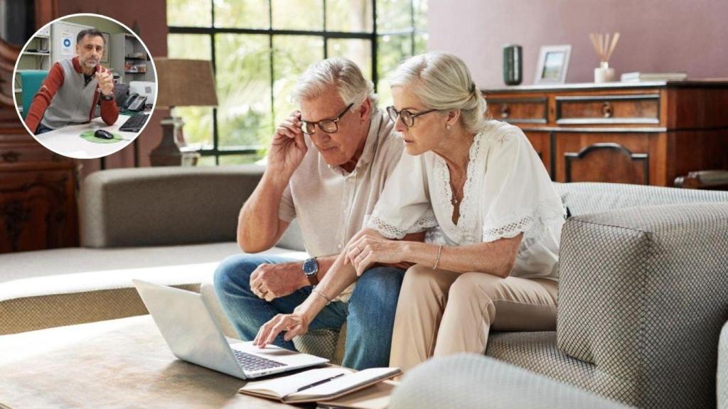 Montaje de Alfonso Muñoz, funcionario de la Seguridad Social, con dos jubilados.
