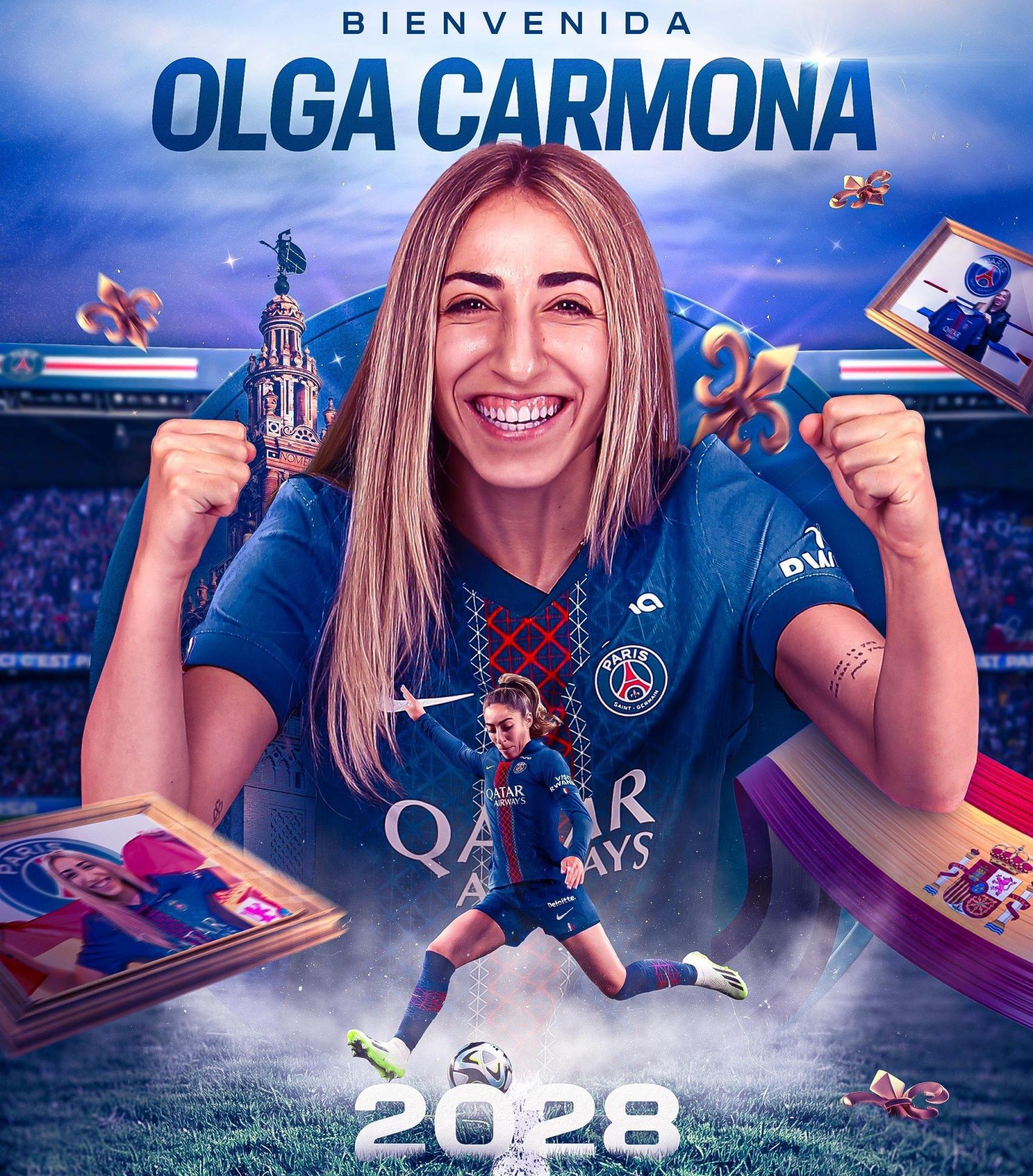 Montaje del PSG para dar la bienvenida a Olga Carmona.