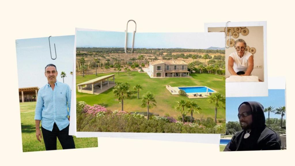 Vista de la finca mallorquina donde se encuentra The Balance, el exclusivo centro de rehabilitación. En las imágenes: Abdullah Boulad, fundador del centro; Patricia Gómez, terapeuta de masaje y sanación con sonido; y Kanye West, durante su reciente retiro privado junto a Bianca Censori.