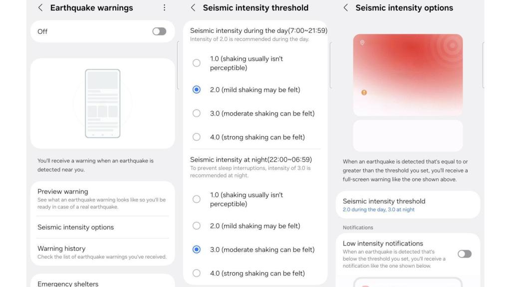 Aviso de terremotos de Samsung
