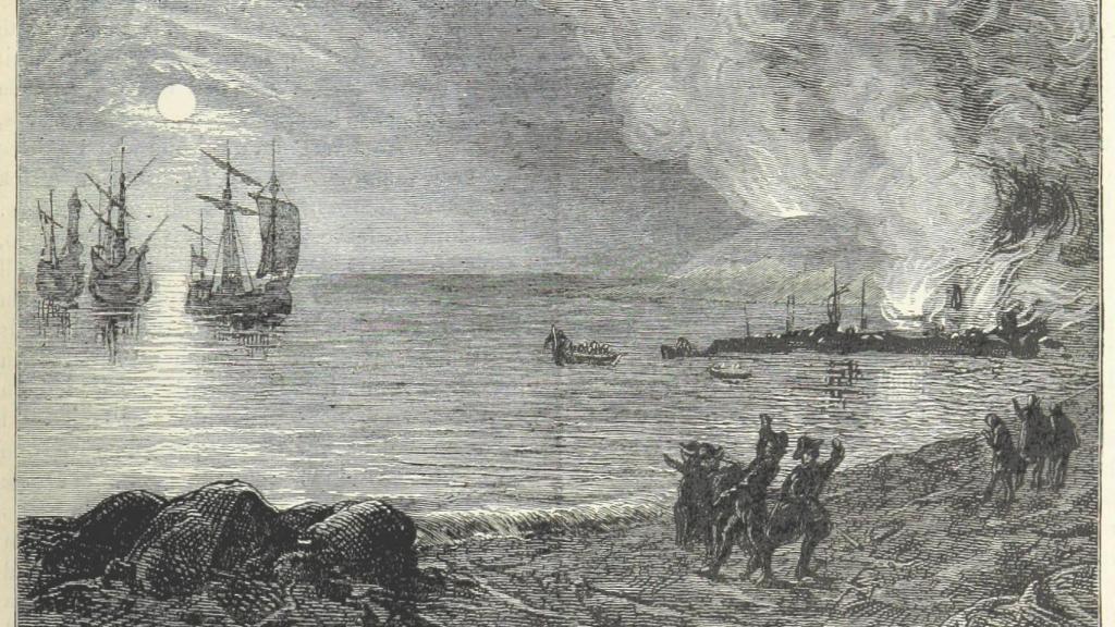 Grabado que representa el ataque español contra Penzance.