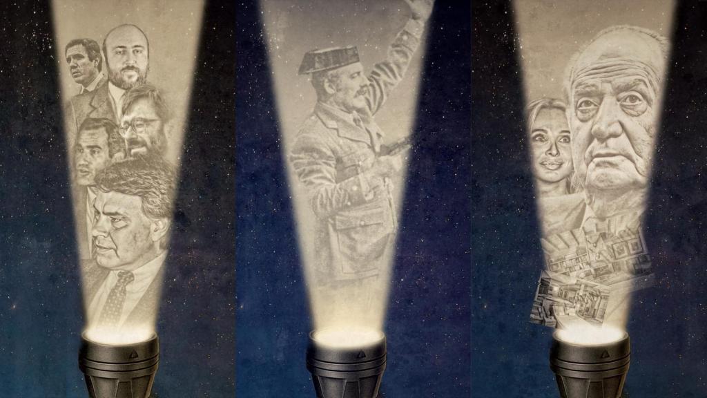 Ilustraciones de Felipe González, Antonio Tejero y Juan Carlos I.