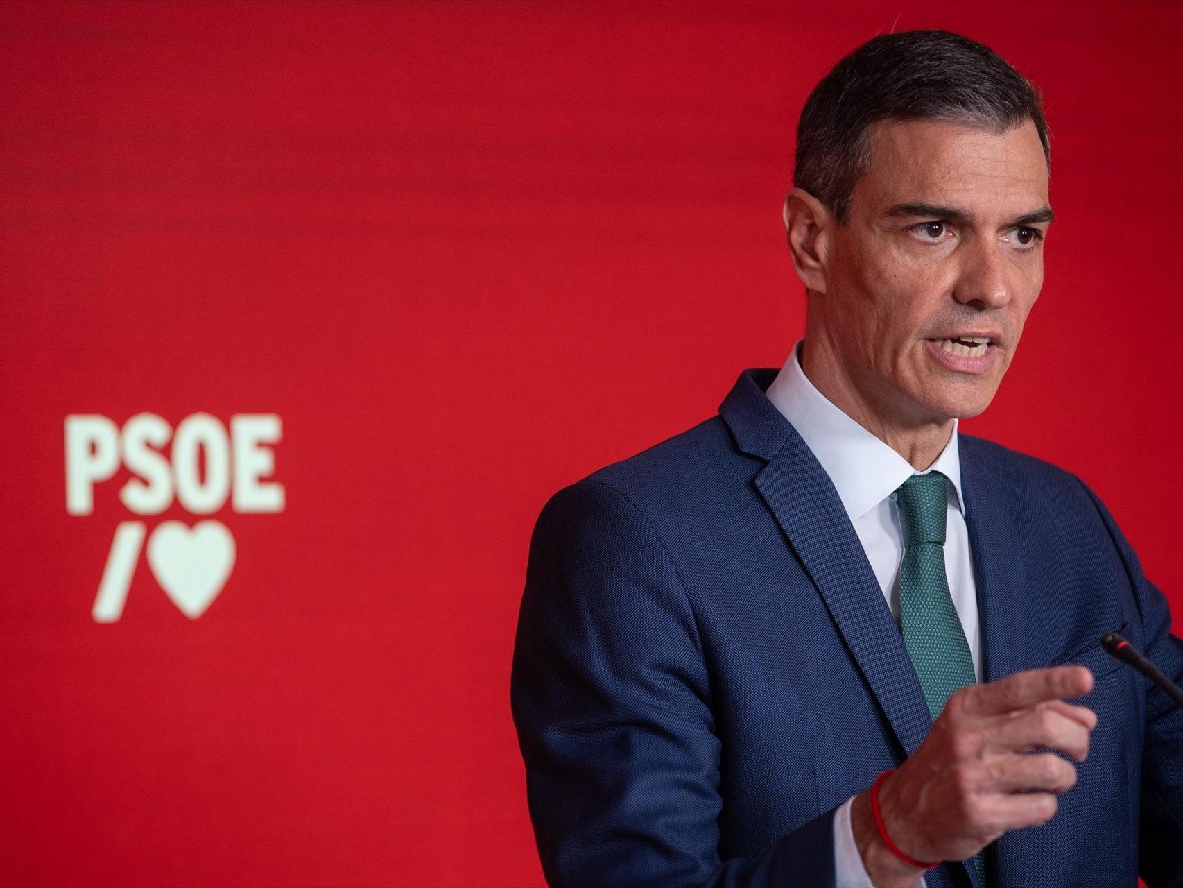 El presidente Pedro Sánchez, el lunes durante su comparecencia en Ferraz.