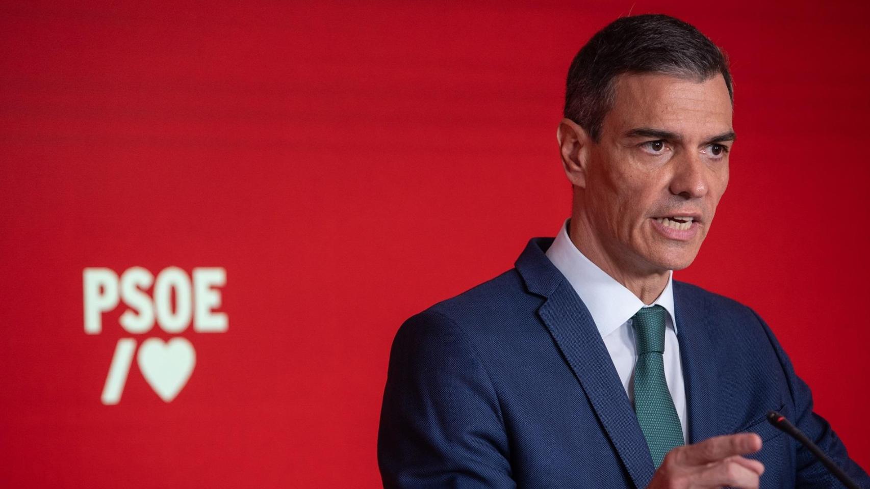 El presidente Pedro Sánchez, el lunes durante su comparecencia en Ferraz.