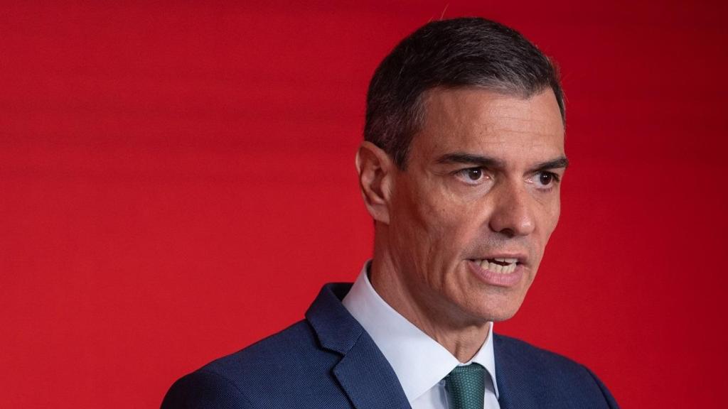 El presidente Pedro Sánchez, el lunes durante su comparecencia en Ferraz.