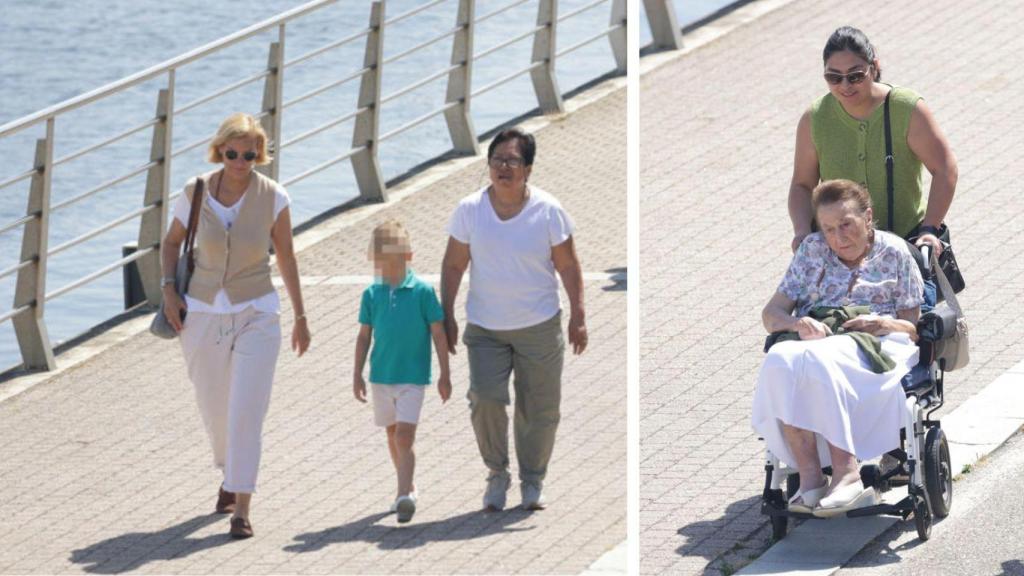 María Zurita, con su hijo Carlos y su madre, la infanta Margarita, en el Club Náutico de Sanxenxo.