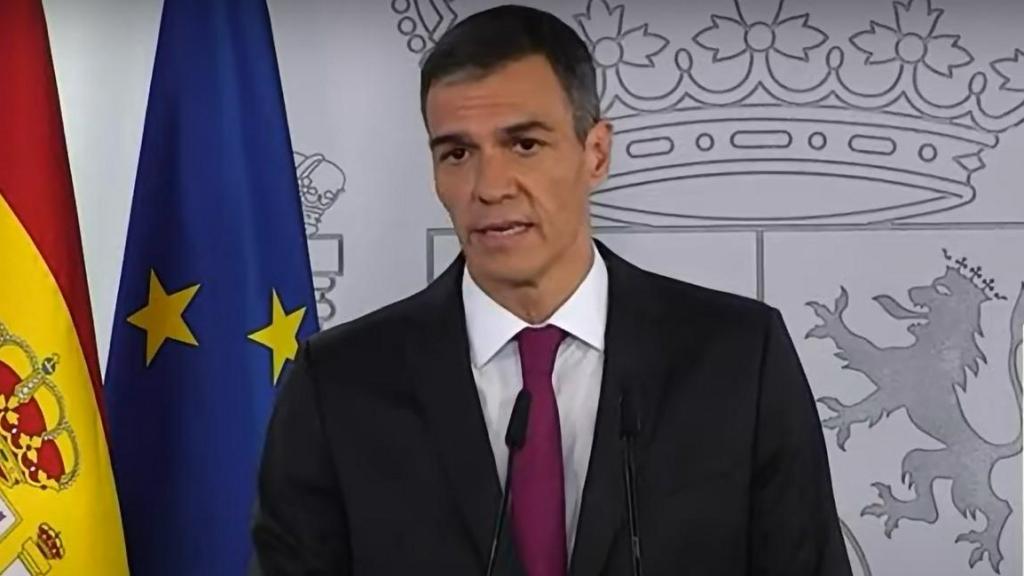 Pedro Sánchez este domingo en una declaración institucional de urgencia en la Moncloa.