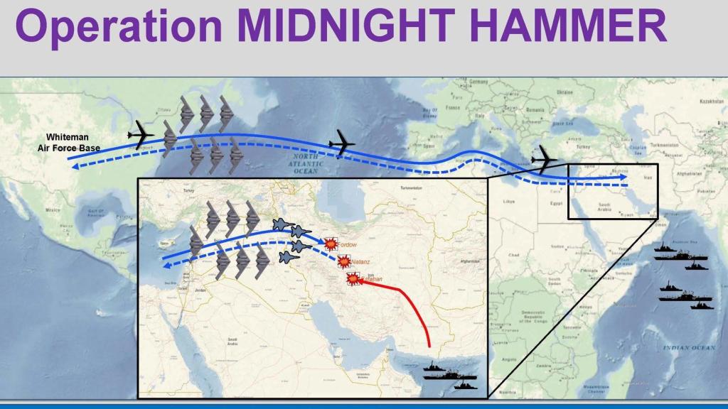 Esquema del despliegue aéreo de la Operación Martillo de Medianoche