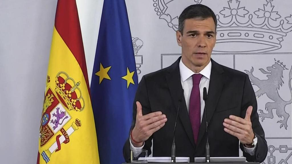 Pedro Sánchez durante su comparecencia en Moncloa de este domingo.