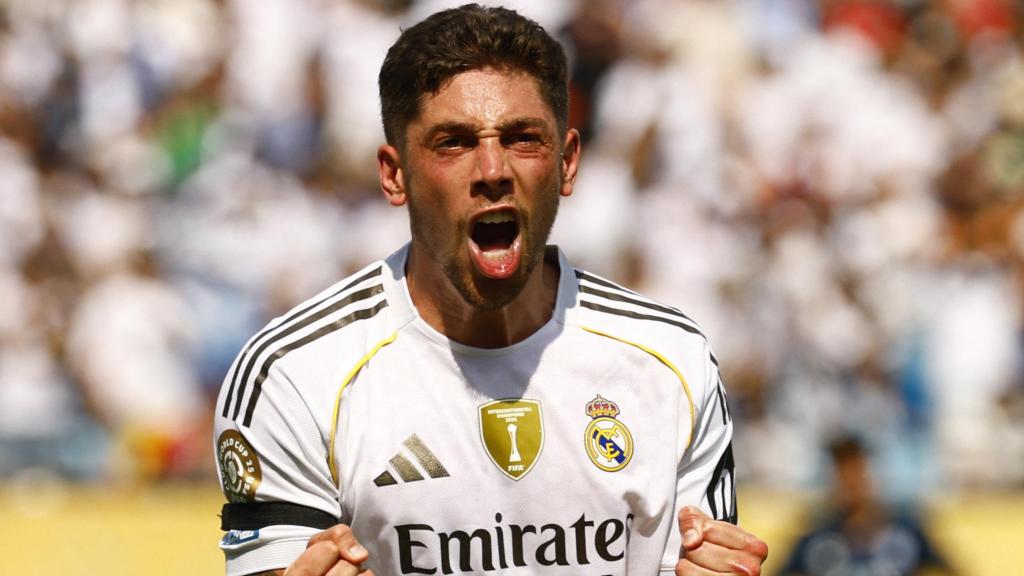 Fede Valverde celebra su gol ante Pachuca.