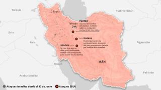 Mapa de las instalaciones nucleares iraníes bombardeadas por EEUU y ataques israelíes.