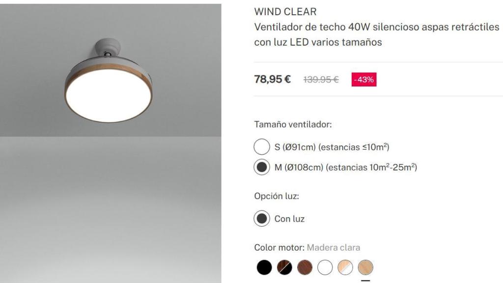 Ventilador de techo 40W silencioso.