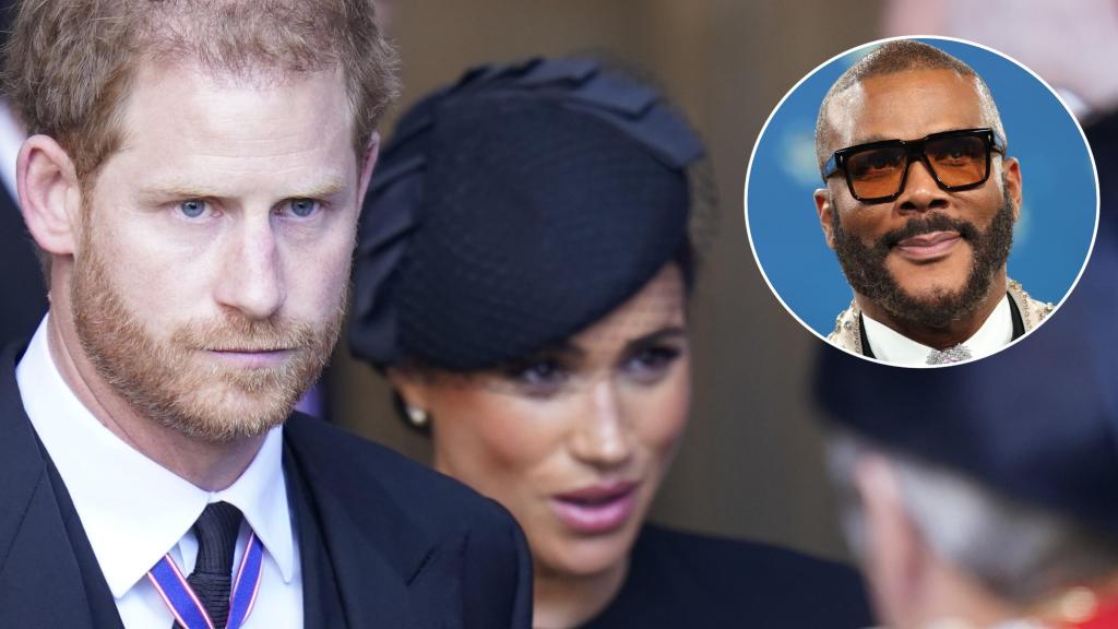 El príncipe Harry y Meghan Markle en un fotomontaje con Tyler Perry.