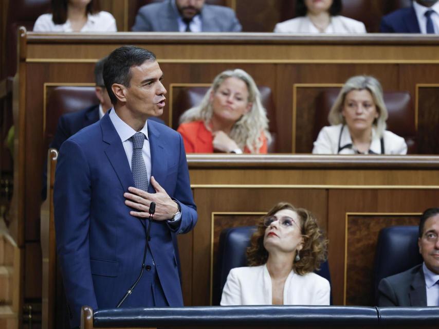 El presidente del Gobierno, Pedro Sánchez, durante una intervención en una sesión de control al Ejecutivo.