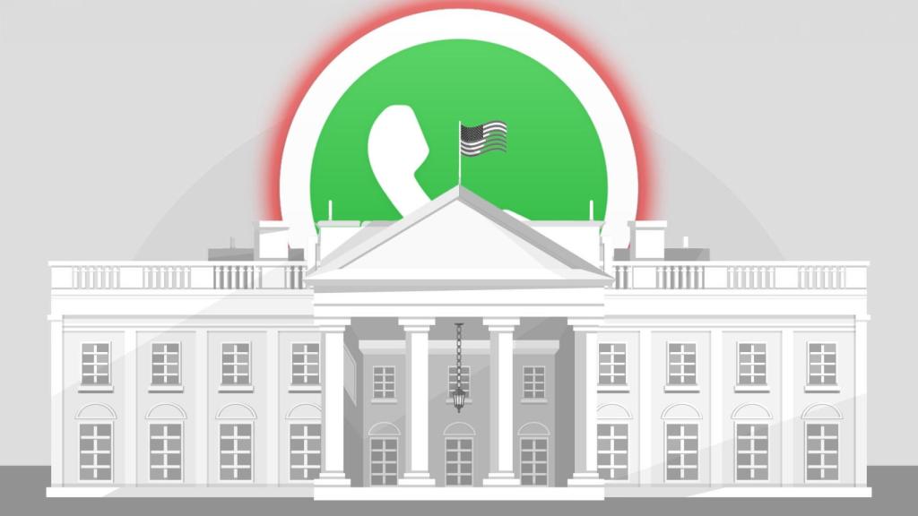 Fotomontaje con el icono de WhatsApp y la Casa Blanca.