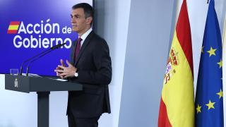 El presidente del Gobierno, Pedro Sánchez, durante su rueda de prensa del domingo en Moncloa