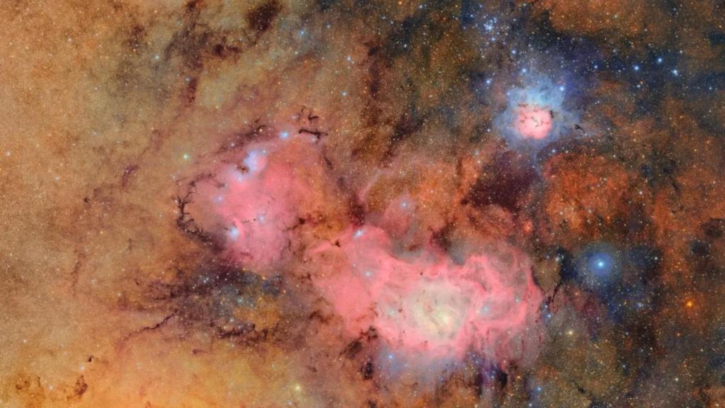 Imagen de las nebulosas Trífida y la Laguna tomadas por el telescopio Vera Rubin.