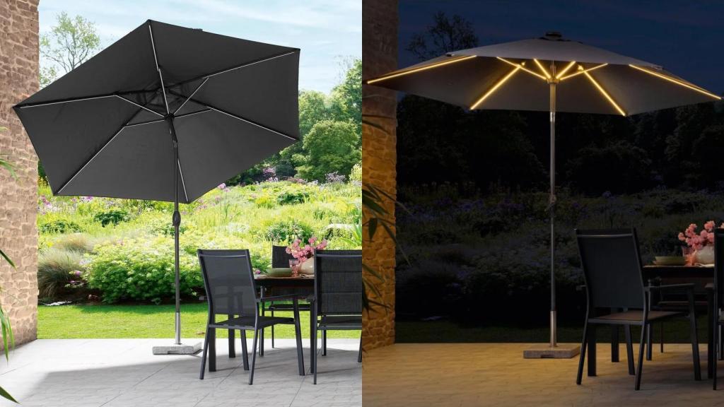 La sombrilla con iluminación solar LED de Lidl.