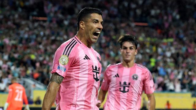 Luis Suárez celebra su gol contra Palmeiras en el Mundial de Clubes