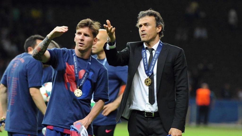 Messi y Luis Enrique, durante la celebración de la final de la Champions en 2014.