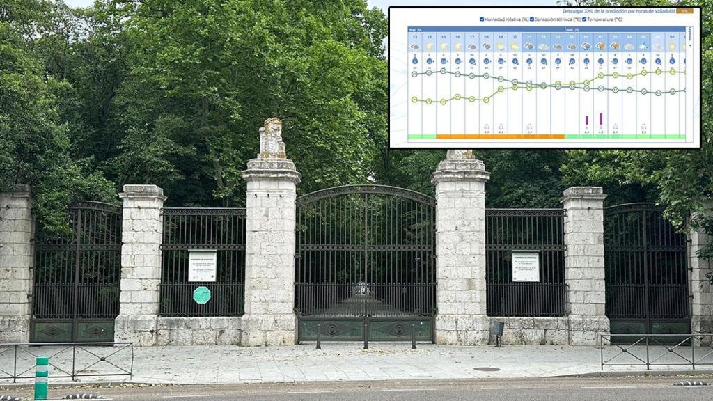 El Campo Grande de Valladolid cerrado y las horas críticas según la Aemet