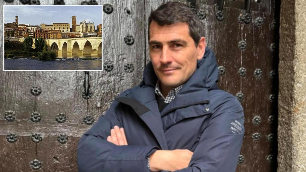 Iker Casillas junto a una imagen de Tordesillas (Valladolid)