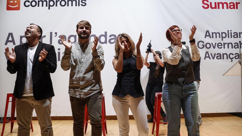 Nahuel González, Alberto Ibáñez, Yolanda Díaz y Àgueda Micó en una imagen de archivo. Rober Solsona / Europa Press