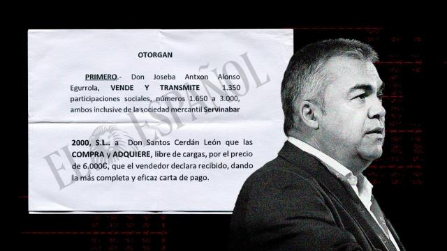 Fotomontaje con el rostro de Santos Cerdán y un extracto del contrato.
