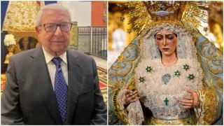 El profesor Francisco Arquillo junto a una imagen de la Macarena ya restaurada.