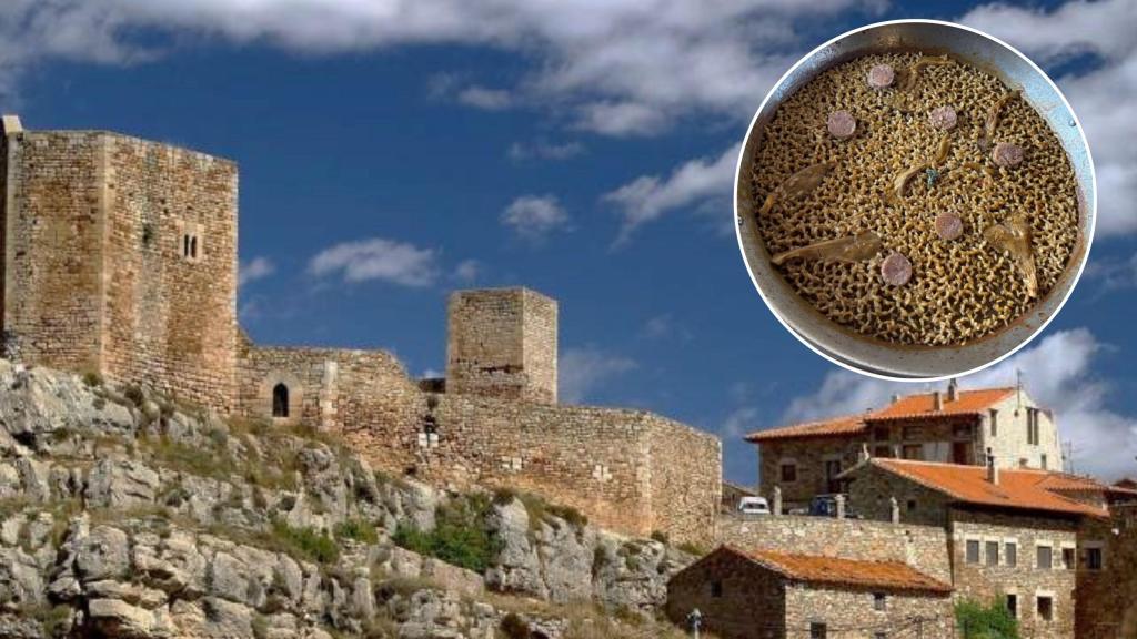 Montaje del pueblo y un plato del restaurante.