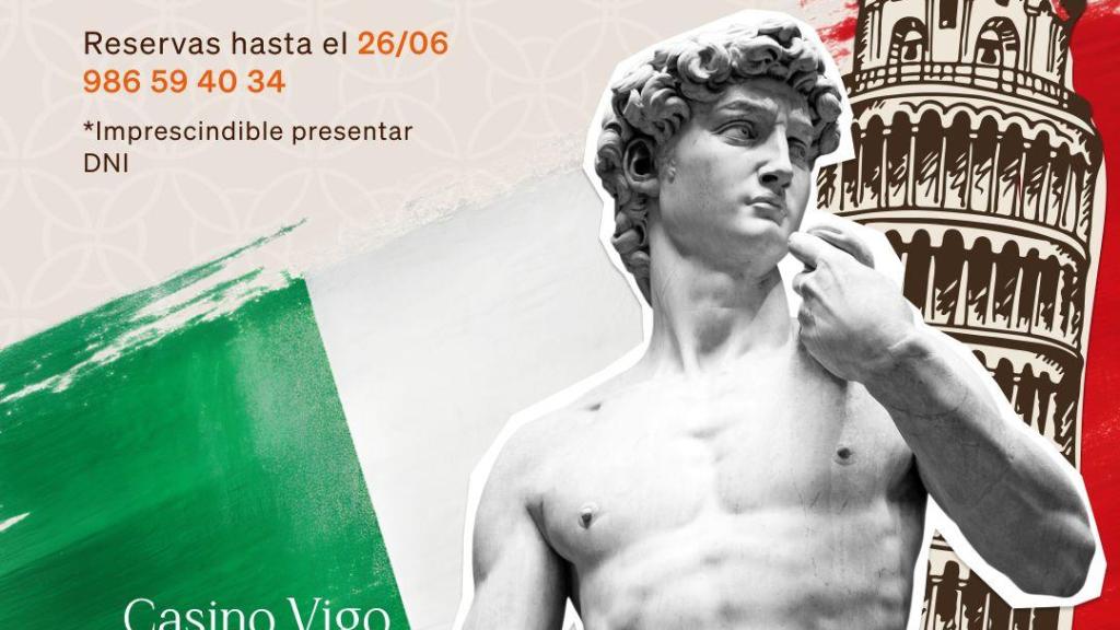 Cartel del evento del Casino de Vigo: noche italiana
