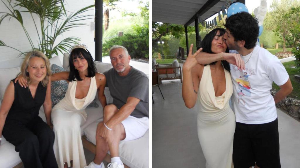 Aitana, con sus padres y con Sebastián Yatra, en la fiesta por su 25 cumpleaños, en su residencia a las afueras de la capital.