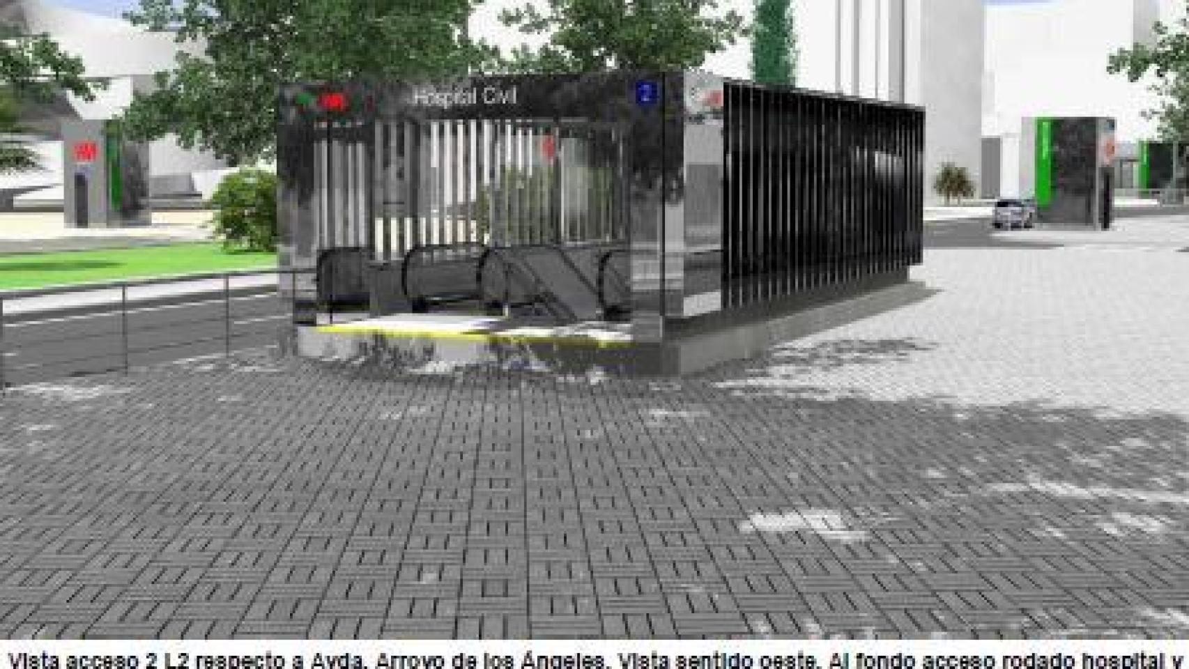 Simulación del acceso a la estación Hospital Civil del Metro de Málaga.