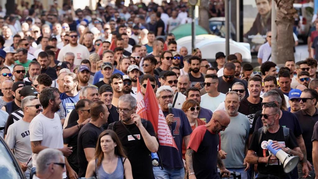 Manifestación de trabajadores del metal, este miércoles en Cádiz.