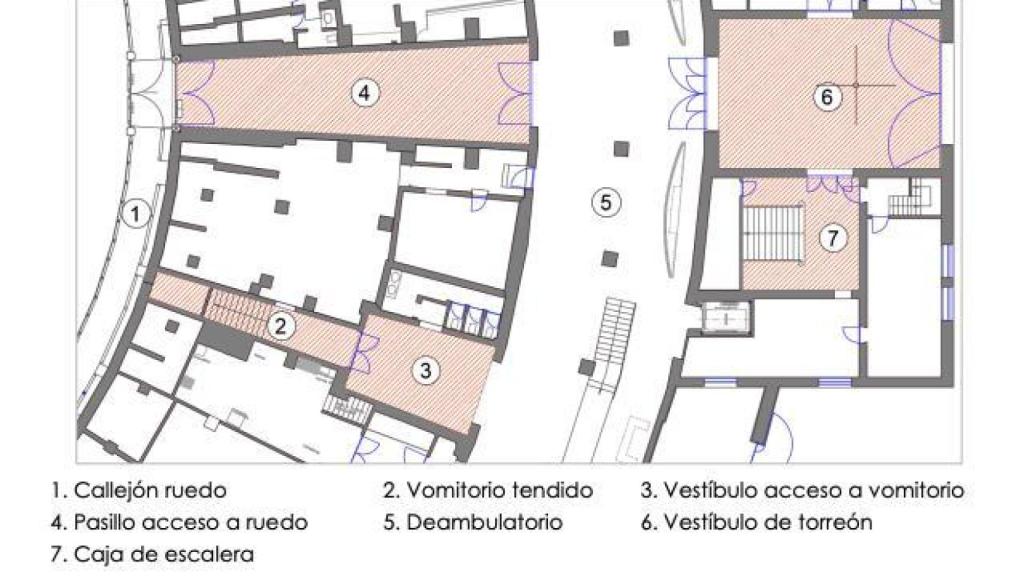 Esquema de la planta baja de la Plaza de las Ventas.