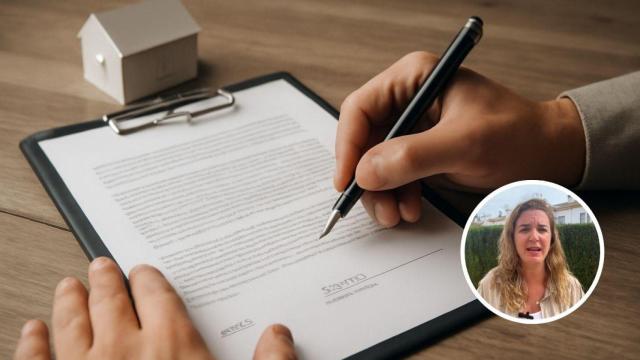 Montaje con persona firmando una hipoteca y experta inmobiliaria de Ya Encontré.