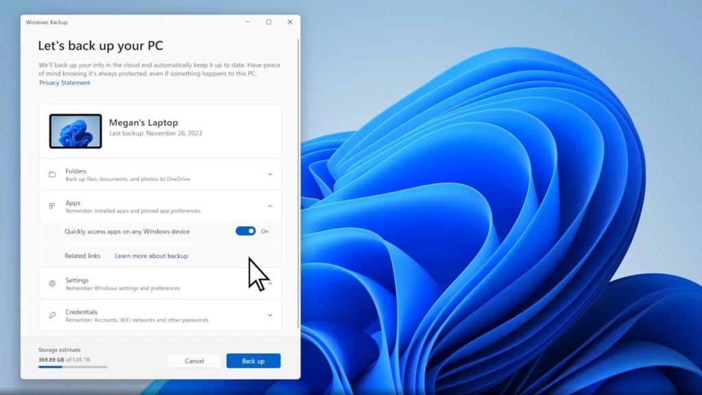 La aplicación Windows Backup en Windows 11