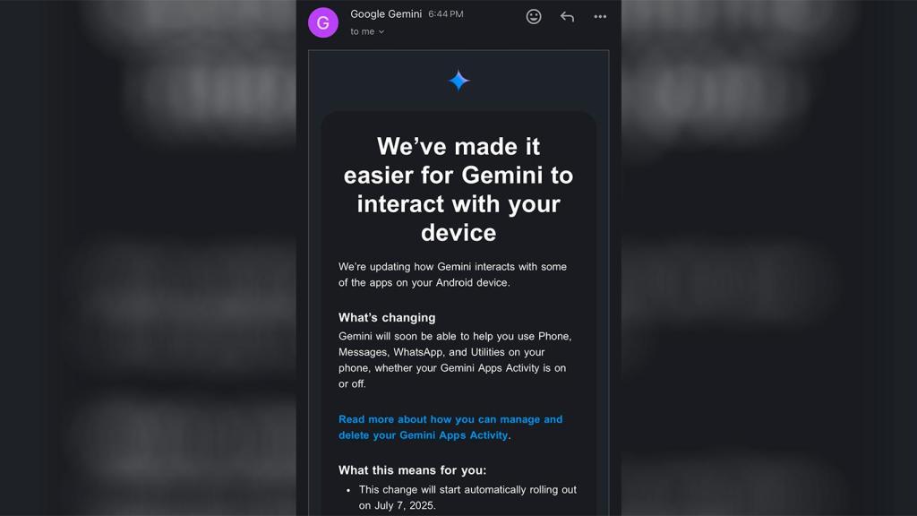 El email de Google sobre los cambios de Gemini en Android