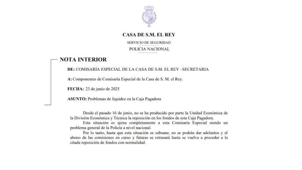 Comunicación del servicio de seguridad de la Casa Real.